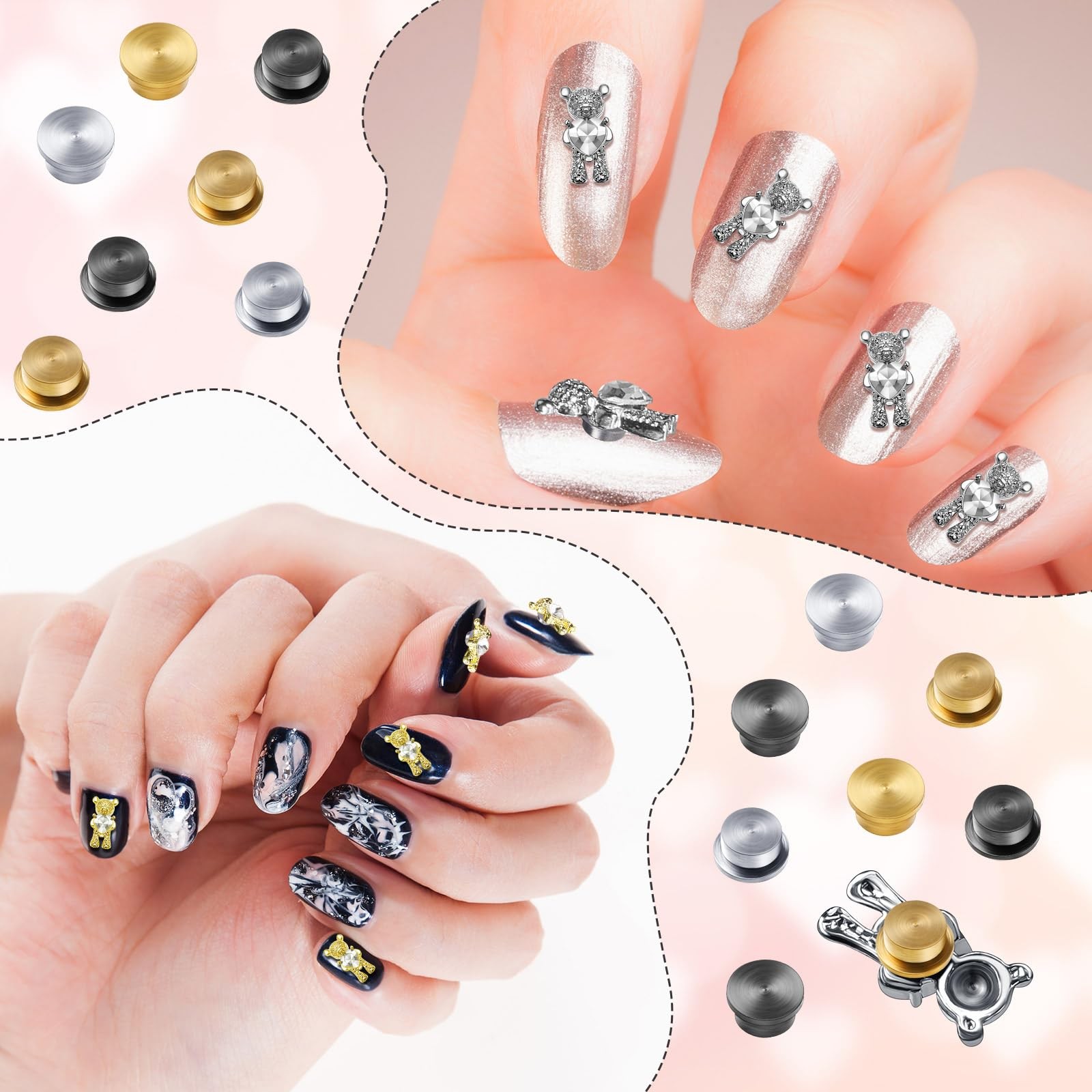 30 Pieces Spinning Nail Charms Nail Art Rotating Bearing Art Tool Rings Jewel…