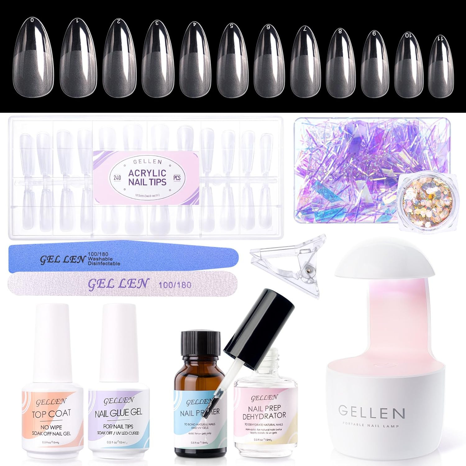 Gel Tips Nail Extension Kit, Gel Nail Kit with 240Pcs Almond Tips, 3 in 1 UV Glu