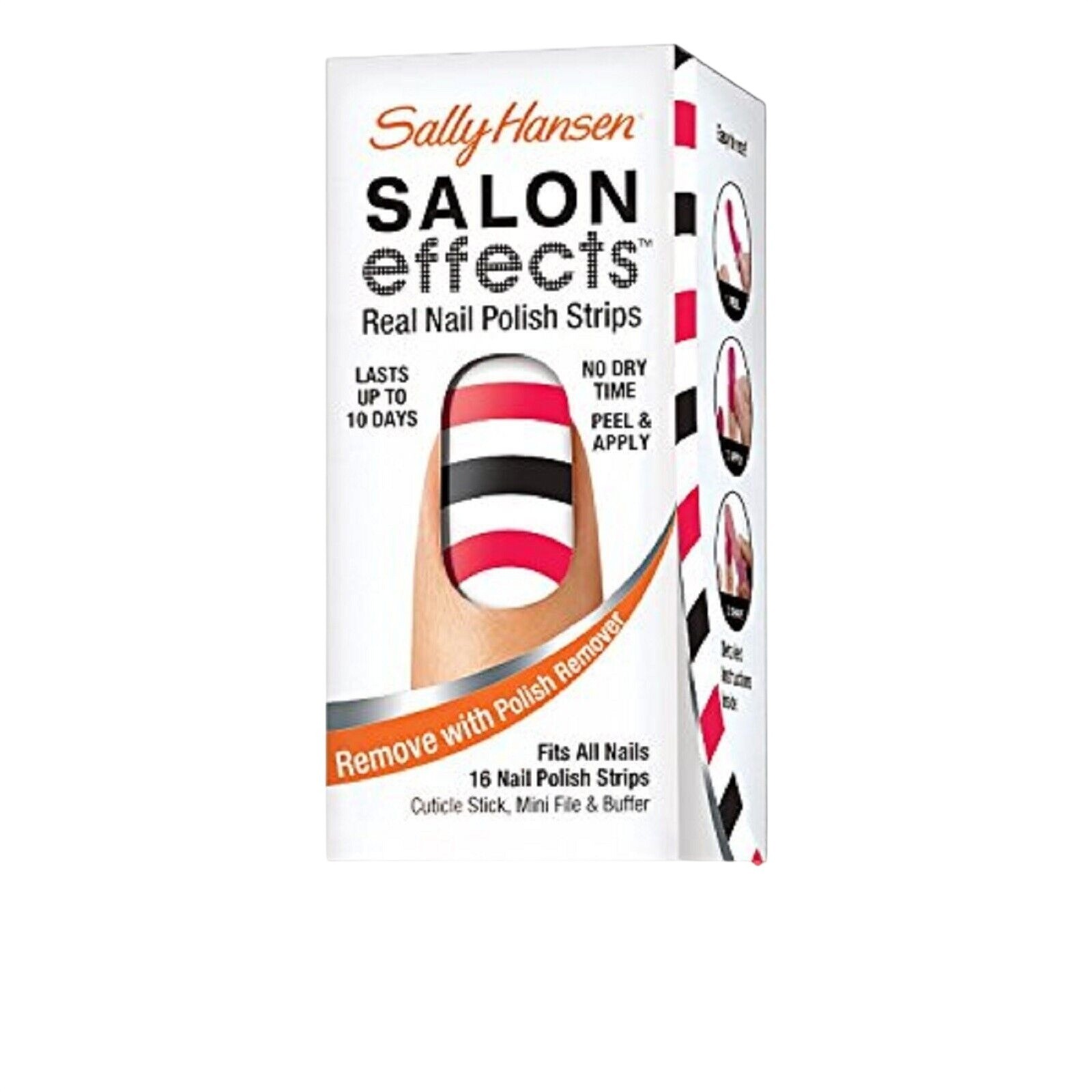 Sally Hansen Salon Effects Nail Polish Strips Red Black White Stripes 16 Strips