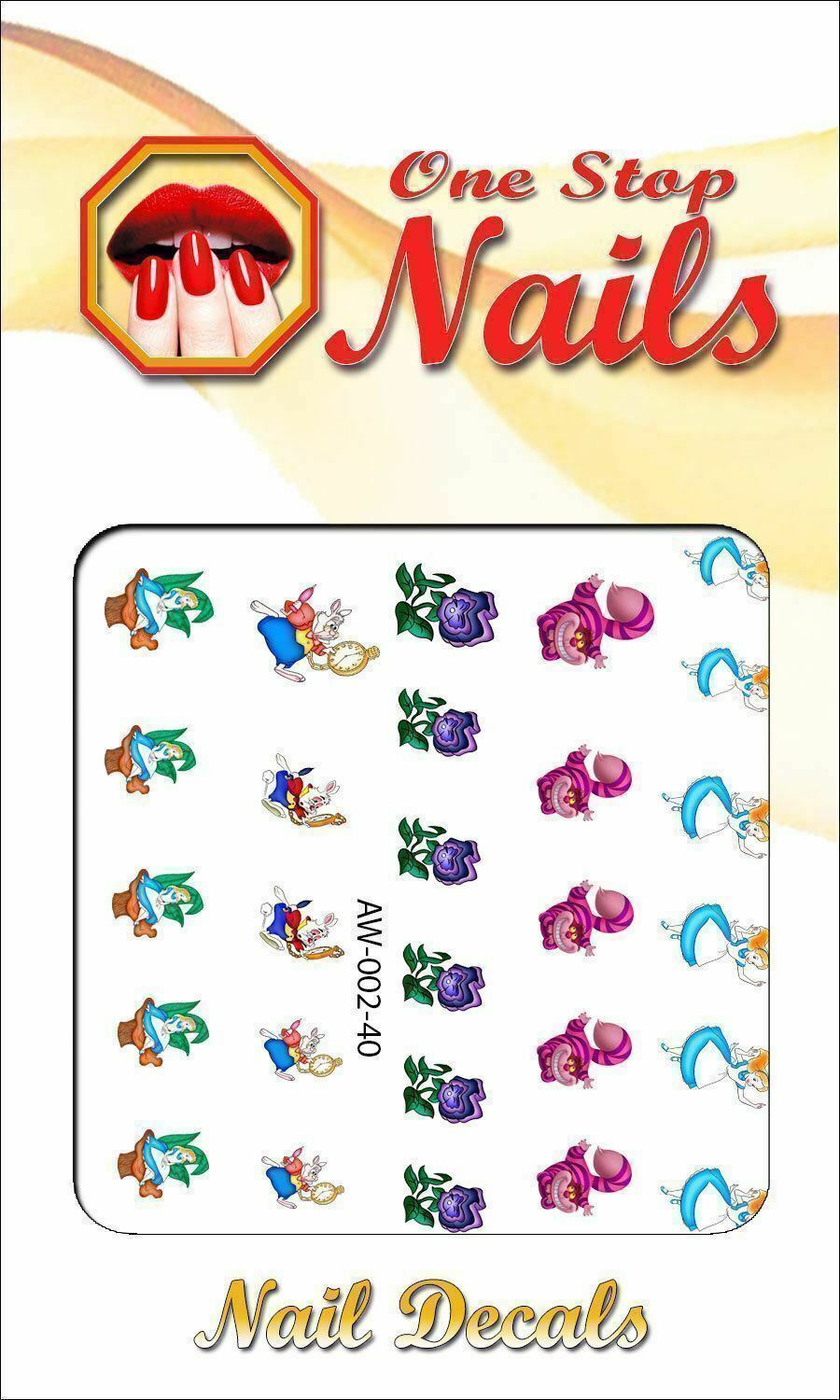 Disney Alice in Wonderland Waterslide Nails Decals Set of 40. AW-002-40
