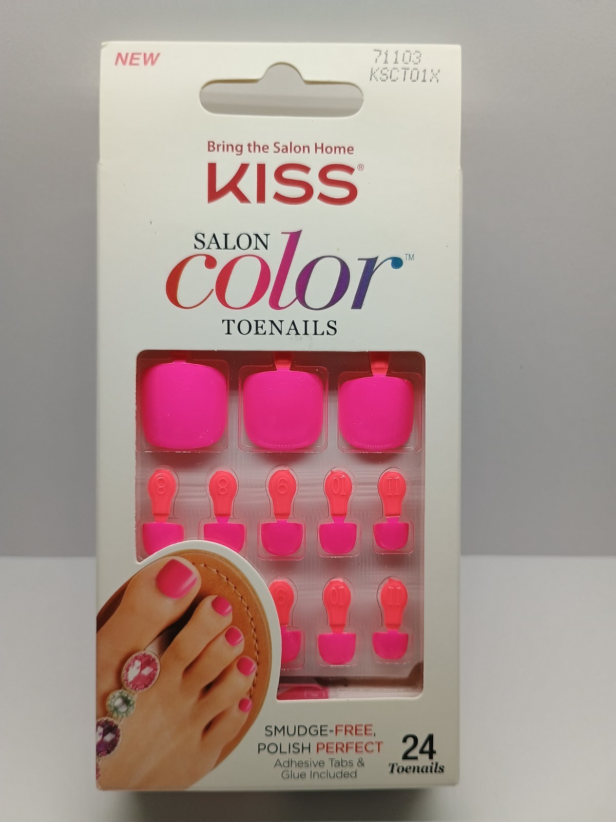Kiss Salon Color Glue-on Pedicure False Toe Nails – Neon Pink (Pack of 1)