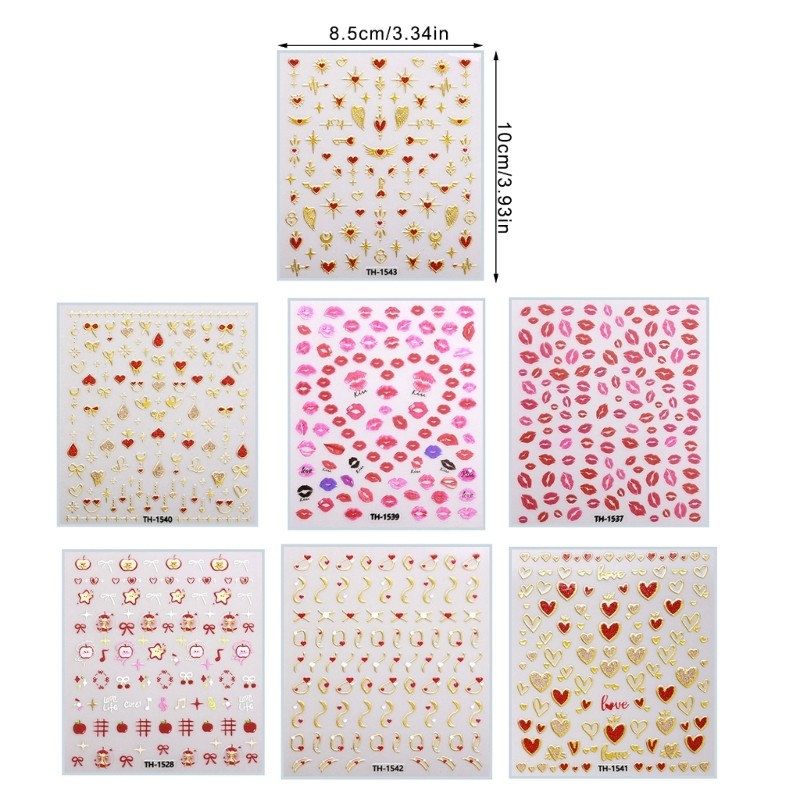1 Sheet Unique Nail Decals with Heart and Lip Designs Gift for Valentine s Day