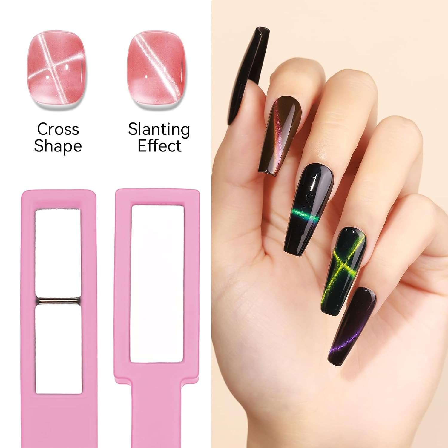 5 in 1 Nail Magnet Tool, Multifunctional Cat Eye Magnet, Pink Magnet Stick for M