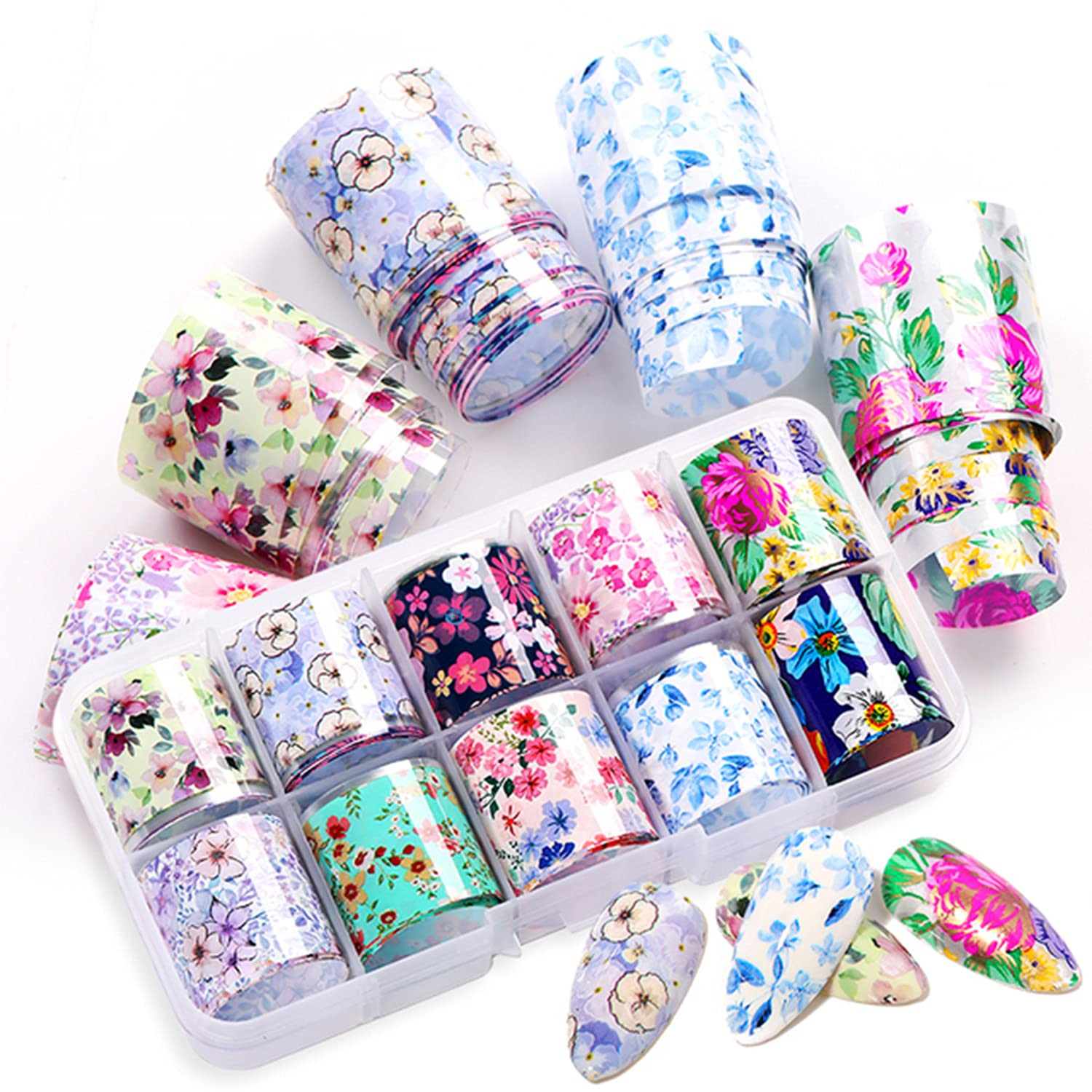 Nail Foil, 30 Rolls Nail Art Foil Transfer 3D Flower Stickers for Nails Blossom