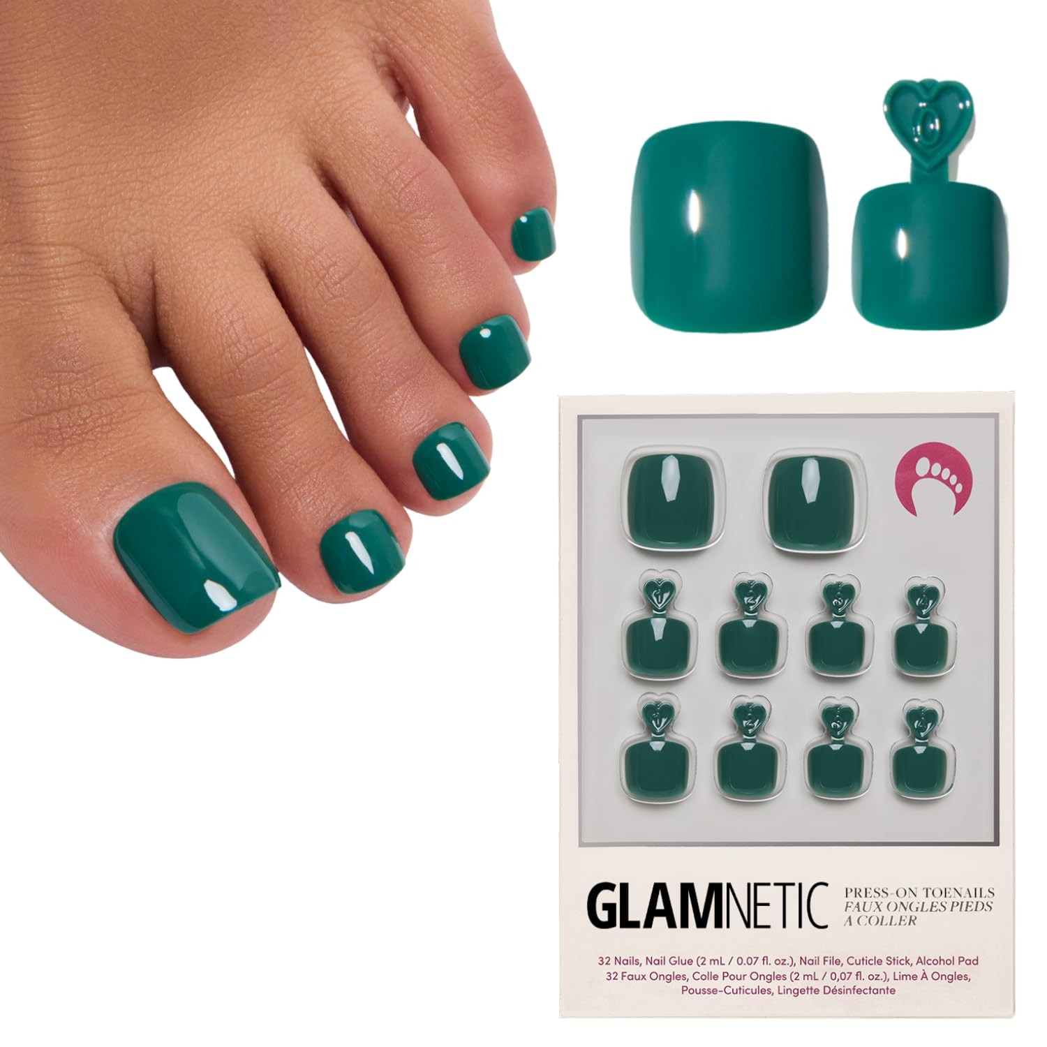 Press On Toenails Natural Fake Nails | Saturated Emerald Glossy Press On Toe…