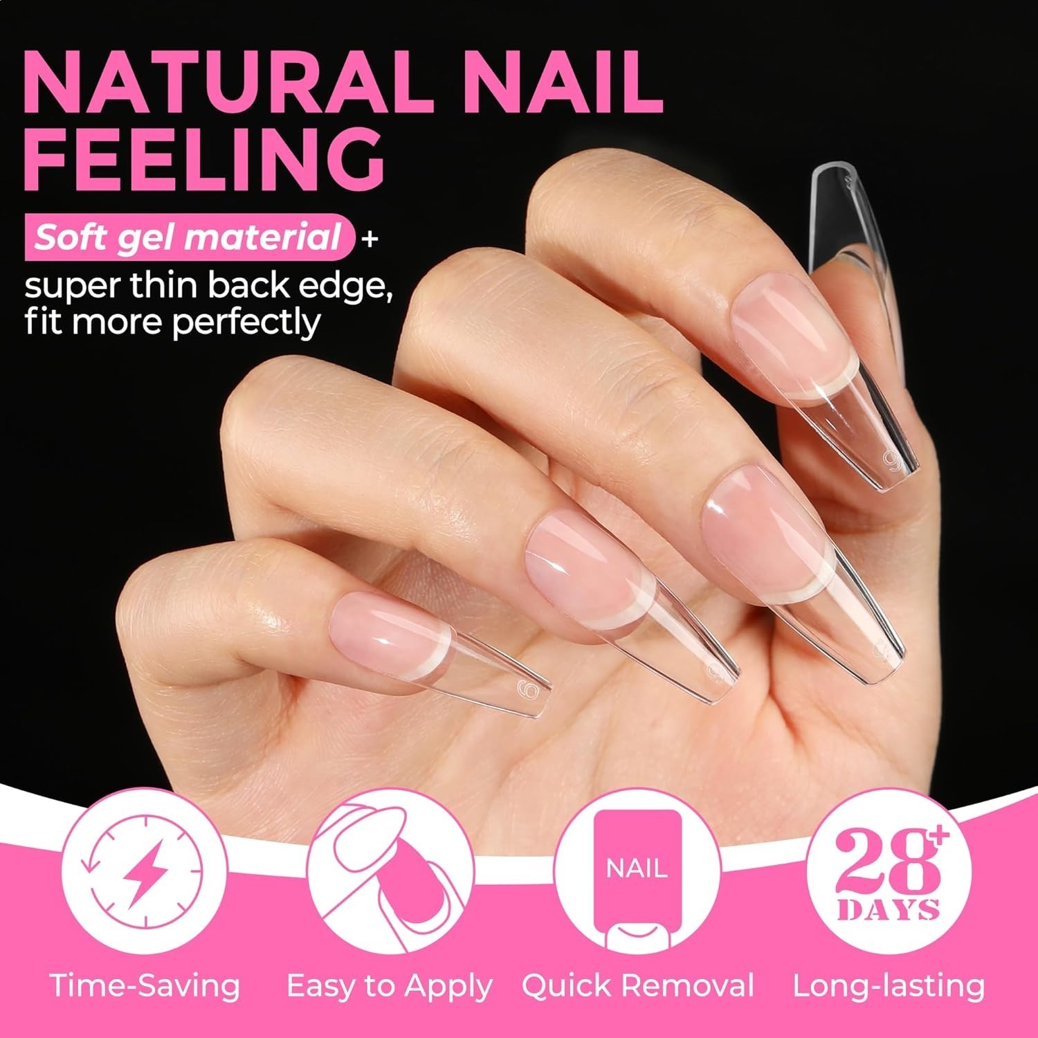 216pcs Clear Coffin Nail Tips – Acrylic Fake Nails for Stunning DIY Art