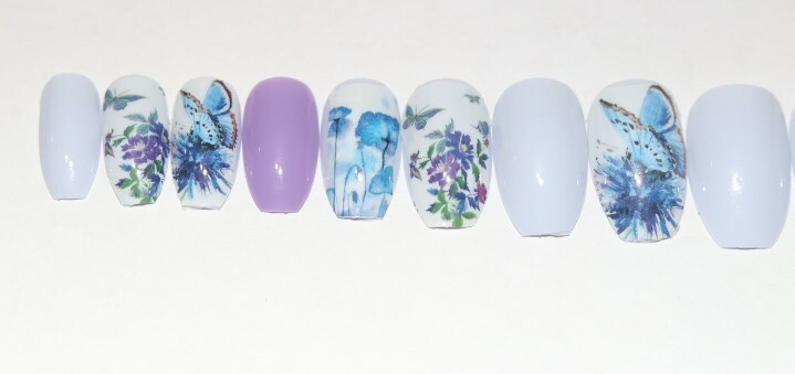 Blue butterfly’s – press on nail set- Set of 18 Short Coffin