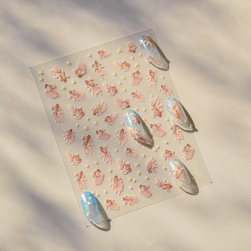 Nail Art Stickers Sparkly Koi Fish Nail Stickers 5D Embossed Cute Star Goldfish
