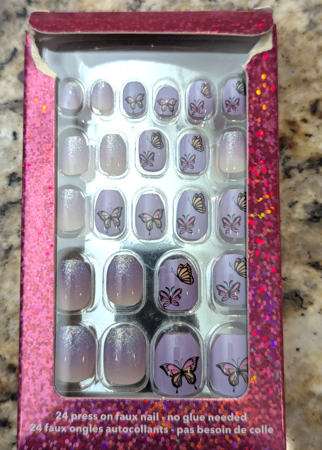 Claire’s Girls Faux Nails Butterfly Purple 24ct