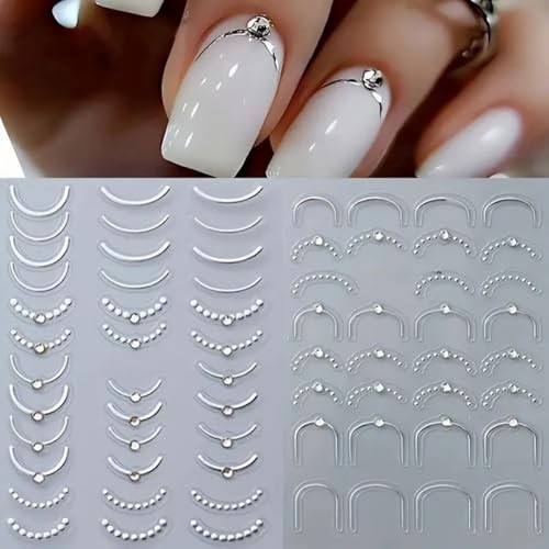 French Line Nail Art Stickers Decals 5D Embossed French Tip silver french line