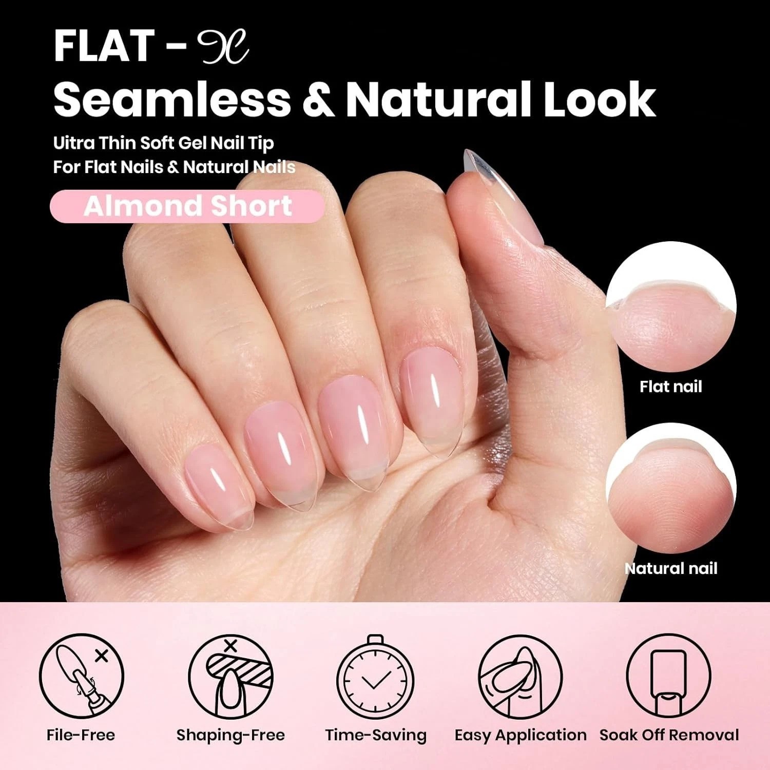 Beetles 320pcs Flat-X Almond Nail Tips & Durable Nail Glue for Home Manicure