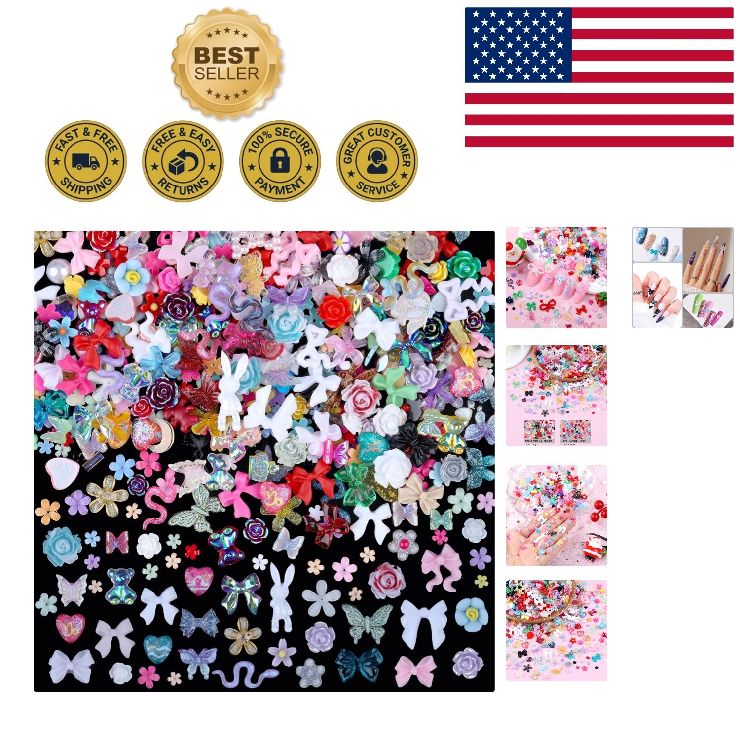 Vibrant 300-Piece 3D Resin Nail Art Charms – For Creative Nail Design Lovers