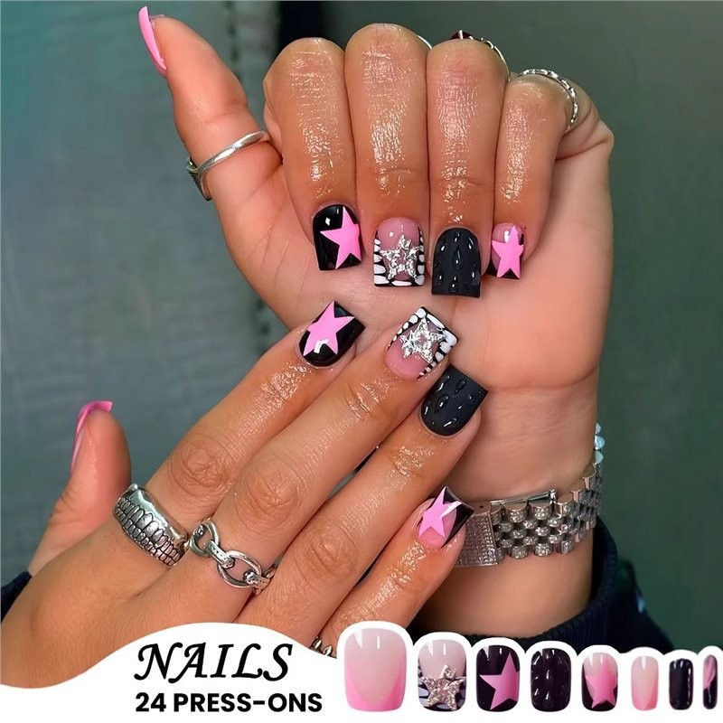 Square Press On Nails Star Rhinestone Glitter Removable False Nails Wholesale