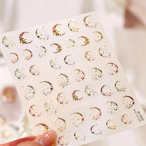 5D Embossed Gold Moon Daisy Nail Stickers for Women Pearl Star Nail Style-36