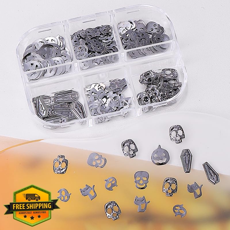 LBPEPAMZ 6Girds Halloween Nail Charms Alloy Hallow Skull Cat Nail Charms Retr…