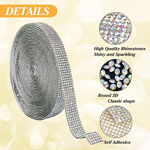 Self Adhesive Crystal Rhinestone Ribbon Strips,6 Rows of 6 Yards Diamond AB