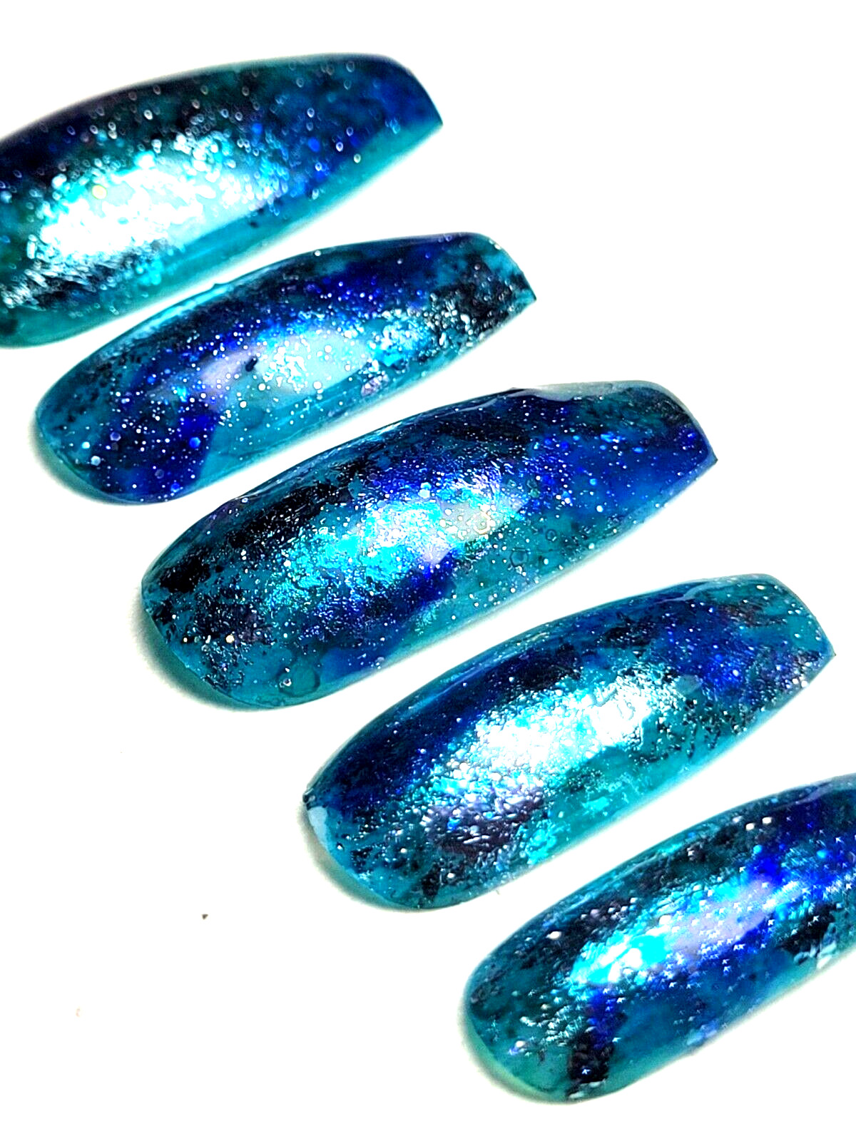 Custom Gel Press on Nails fake nails Handmade 10 pc set SMALL Teal Blue