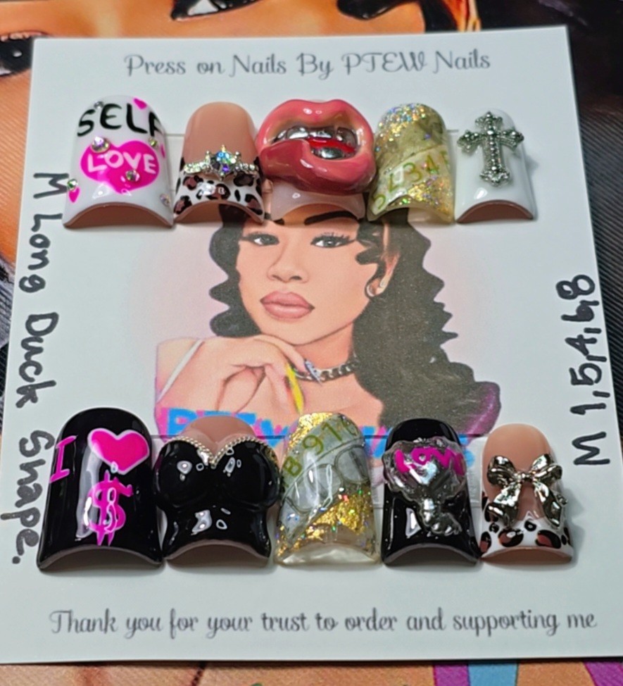 Handmade Press On Nails,3D Girlie’s Nails, Medium Size 1,5,4,6,8 Long Duck
