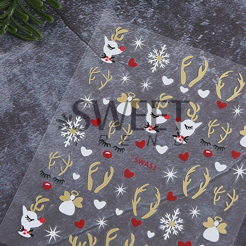 Christmas Nail Art Stickers Snowflake Santa Reindeer Decals Self-Adhesive NS53