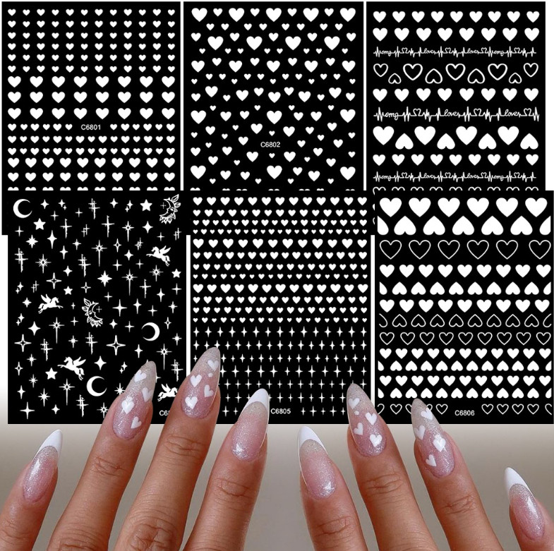6 Sheets Set Heart Star Gold Silver Nail Art Sticker Decoration Manicure NS53