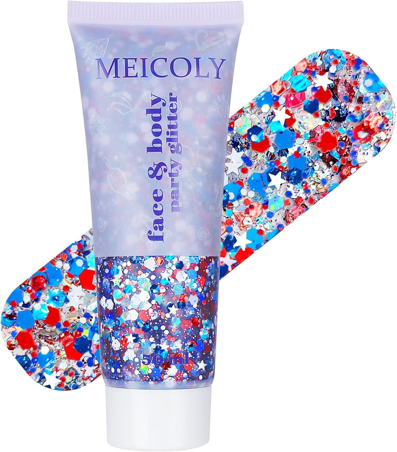 Red White and Blue Face Glitter,4Th of July Patriotic Accessories,Star Hair Glit