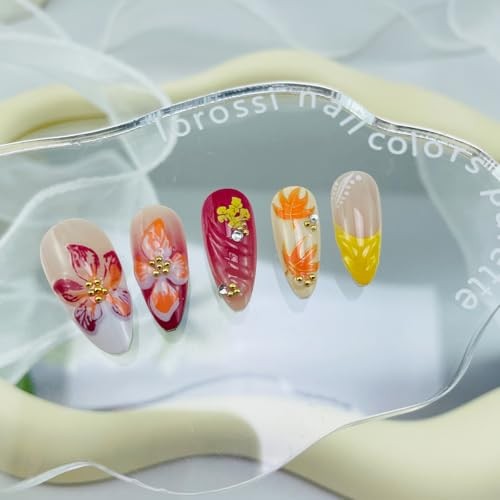 24Pcs Fall Press on Nails Medium Almond Fake Nails Fall Floral & Leaf Style-6
