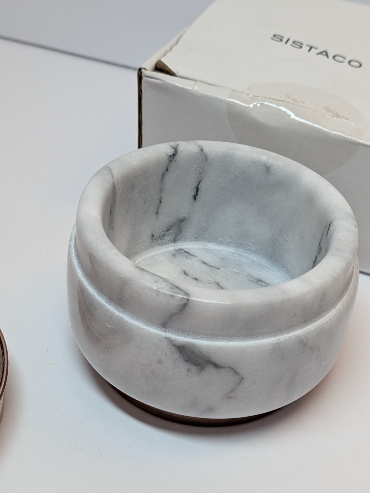 Sistaco “The Pedestal” Nail Powder Catch Tray Carrara Marble ~ New w/Flaw