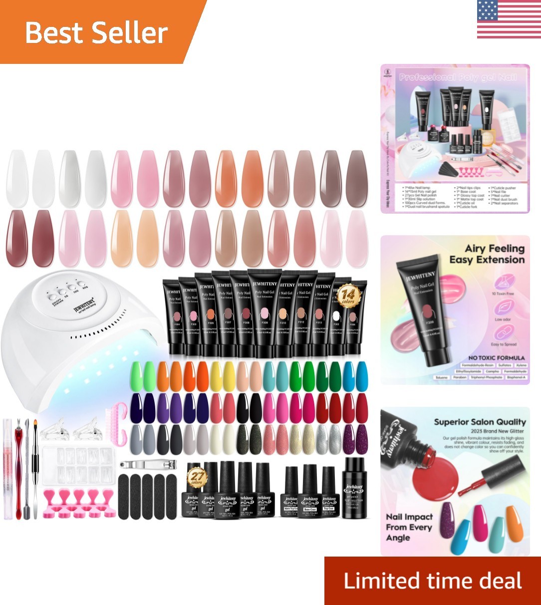 Ultimate Nail Art Experience: 14 Colors Poly Gel with UV Lamp and Gel Polish Set