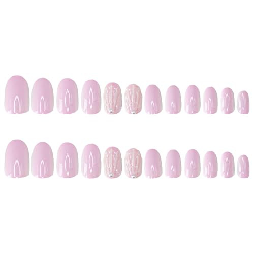Short Almond Press on Nails SWEKKE Baby Pink Fake Nails False Almond Nails20