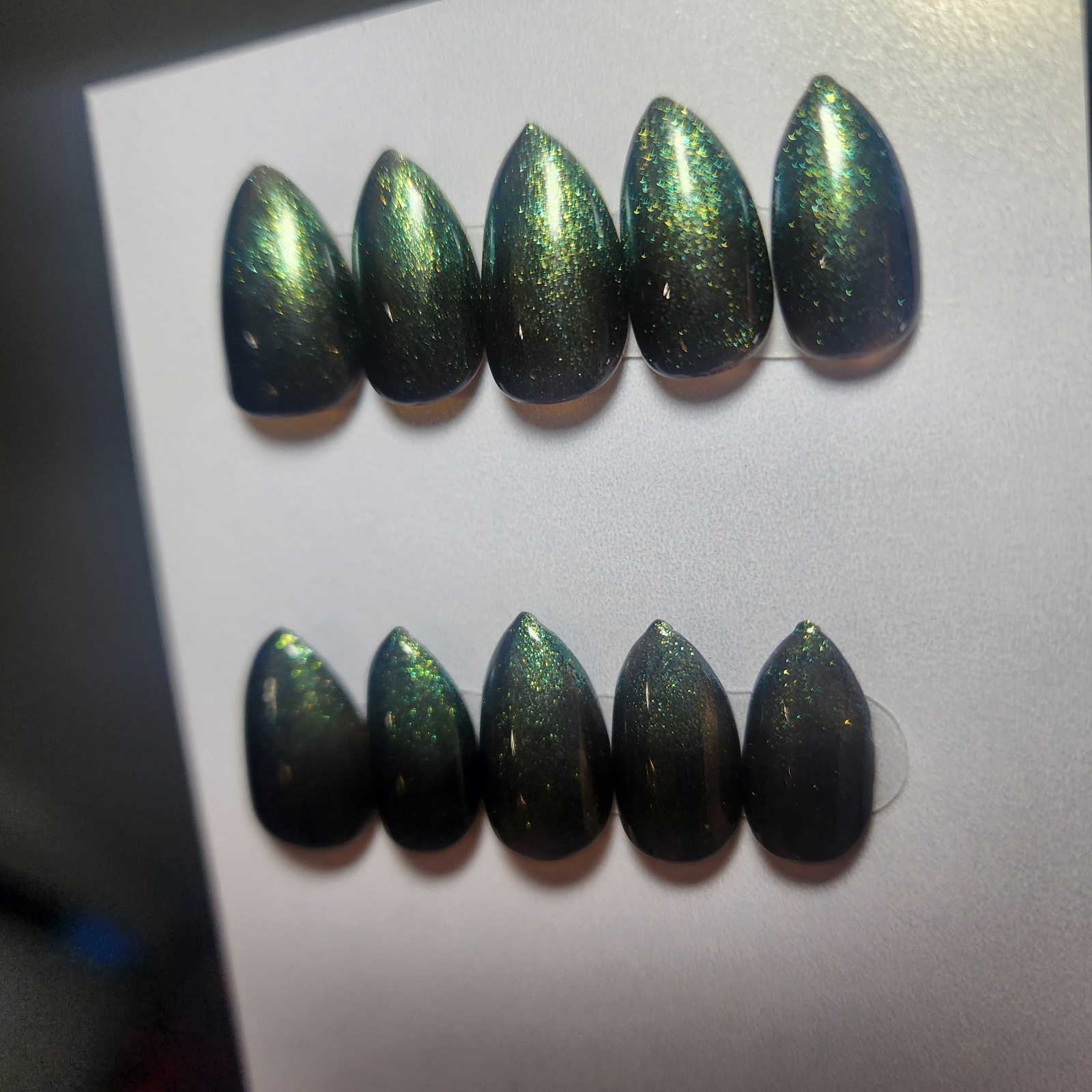 Handmade Reusable Short Stiletto Goth Green And Black Ombre Press On Nails