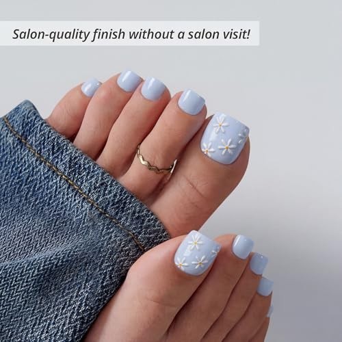 Press On Toenails Short – 3D Flower Pastel Square Design, Easy Application, 30 N