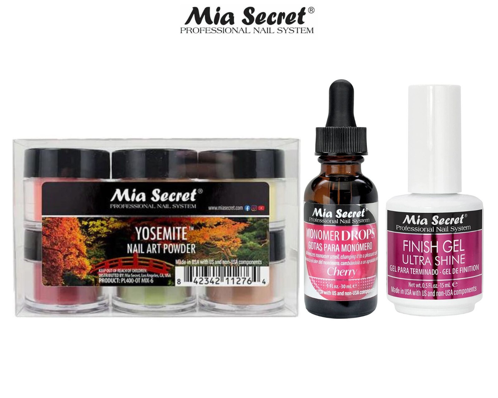 MIA SECRET Monomer Drop CHERRY SCENT/UV Finish Gel/6 COLORS SET YOSEMITE – COMBO