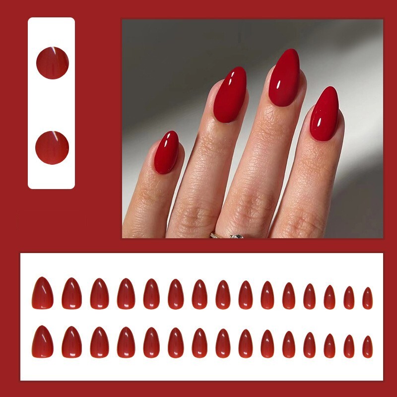 💋 Scarlet Flame – Classic Red Glossy Almond Press-On Nail Set
