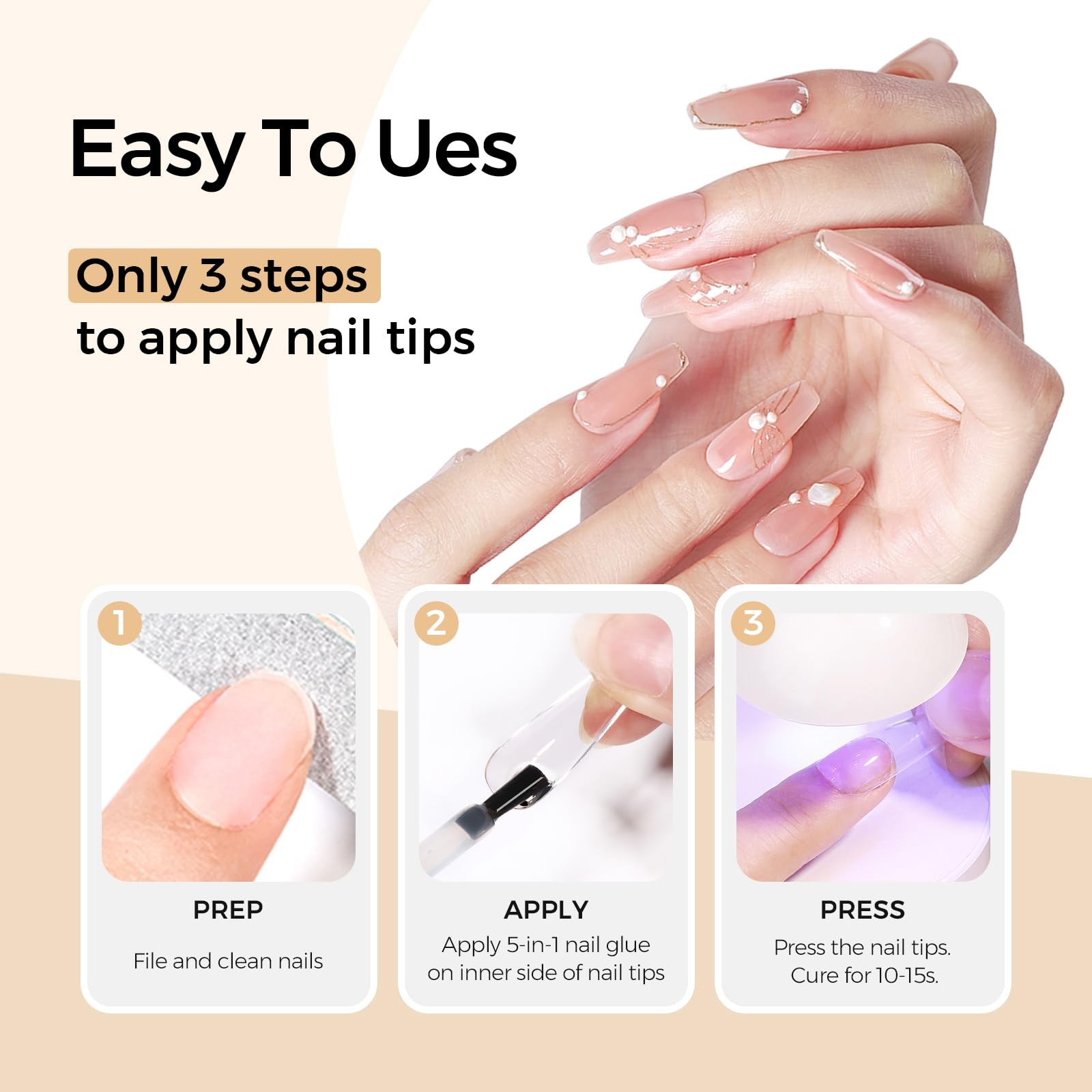 TOMICCA 5 in 1 Nail Glue for Clear Acrylic Nails Tips, UV Nail Glue Long Last…