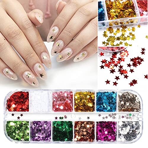 Stars Nail Art Glitter Sequins, 3D Sparkly Nail Flakse Five-Pointed Star