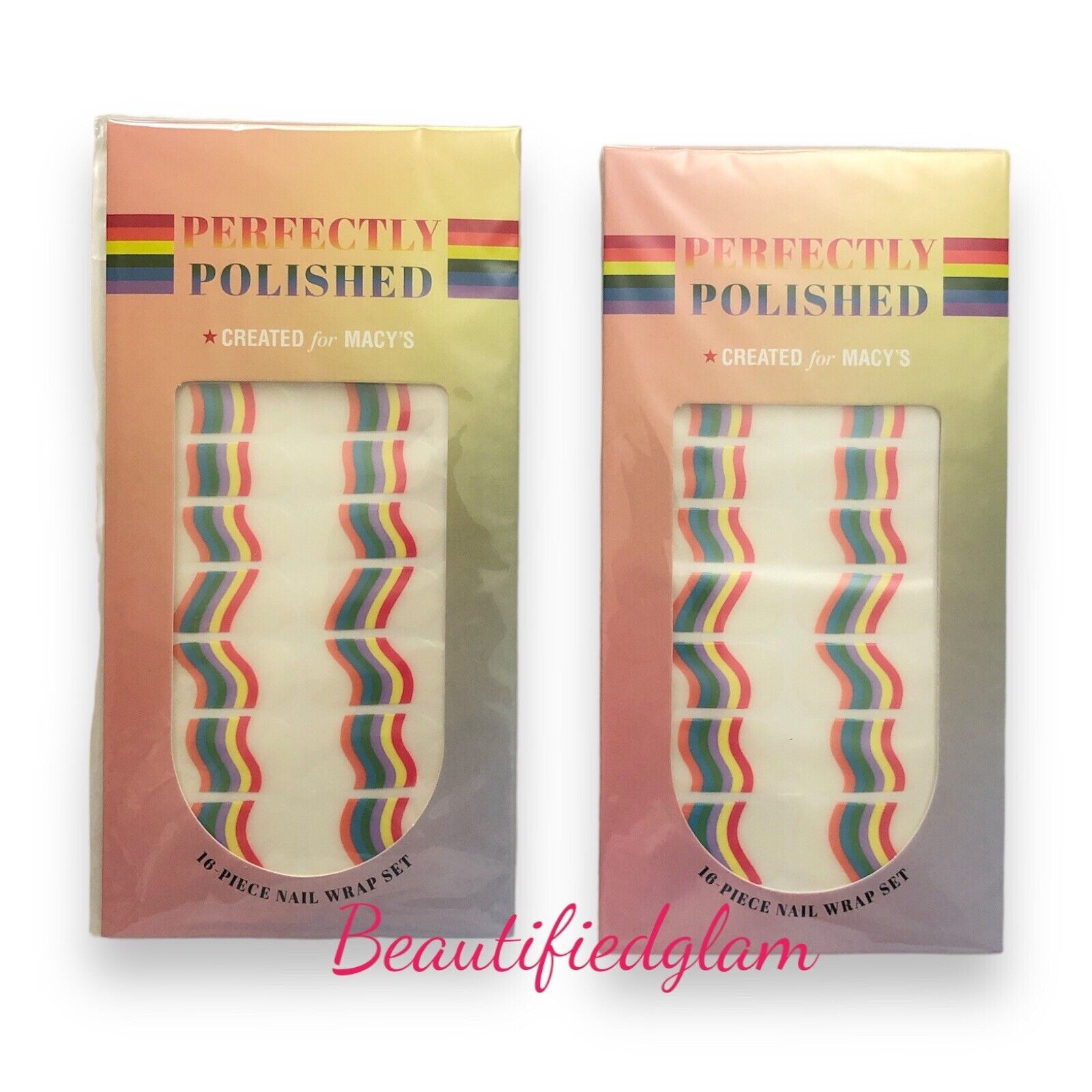 2PC PERFECTLY POLISHED Created for Macys 16 pcs RAINBOW Nail Wrap Set NEW