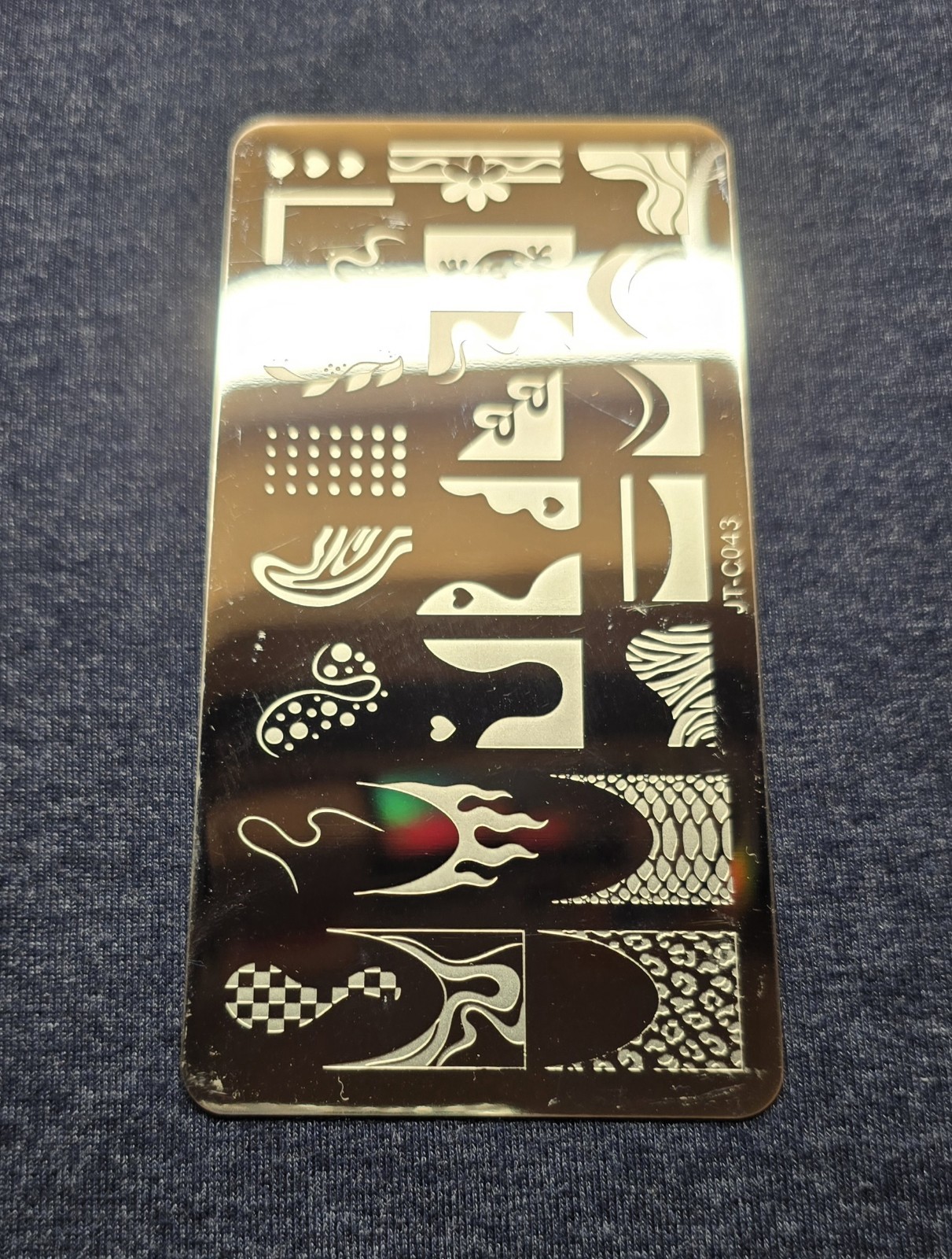 JT-C043 Nail Stamp Plate Swirl Leopard French Tip Heart Flame Fire Alligator