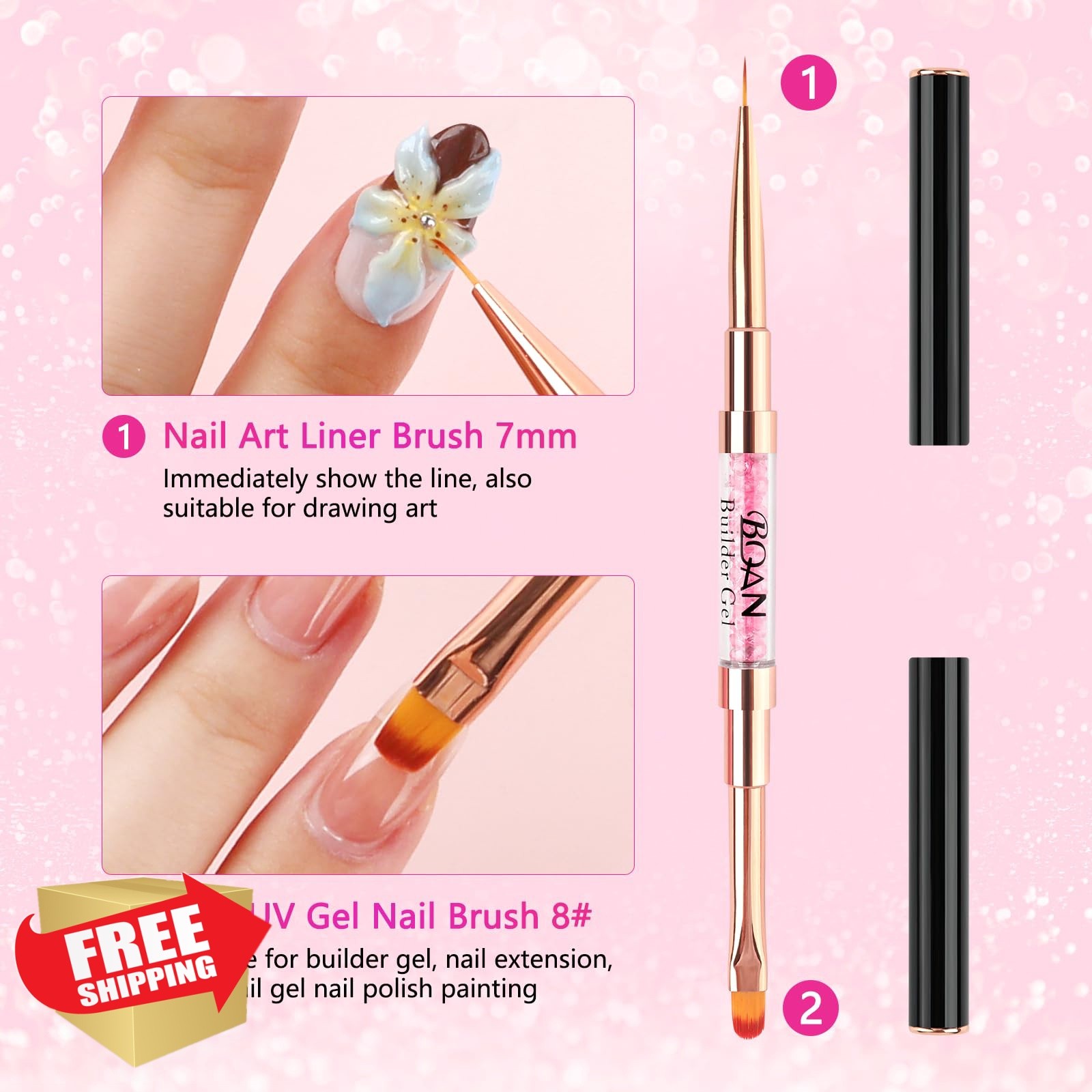 BQAN Nail Art Brush 7mm Liner 8# Oval Builder Gel