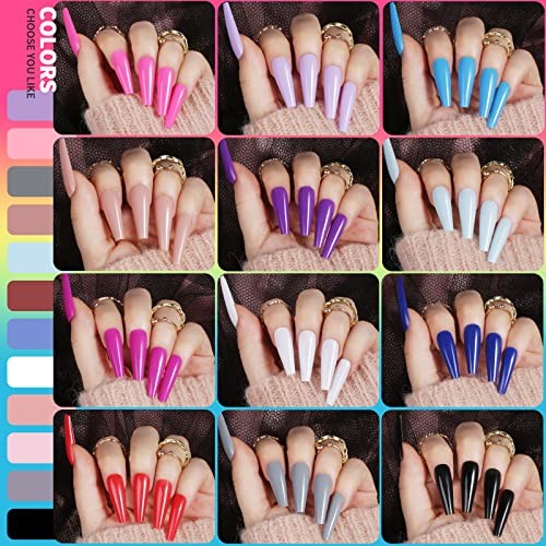 Long Press On Nails Kit 24 Color Long Coffin Nail Tips Matte/Glossy Colors