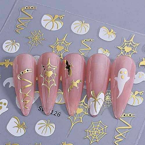 Halloween Nail Art Stickers 3D Bronzing Bats Spider Web Nail Decals 6 Style 8
