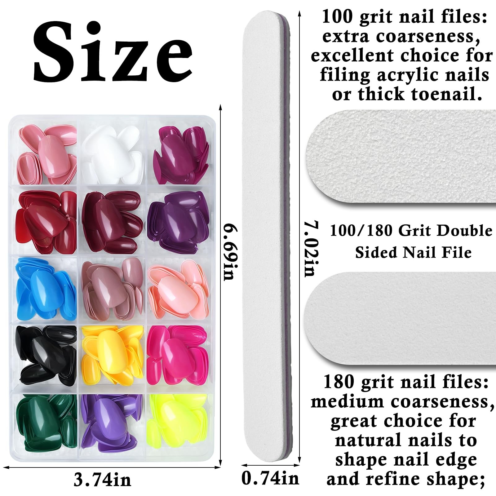 LuckForever 360pc Oval Press on Nails Short Fake 12 Sizes (0-11)