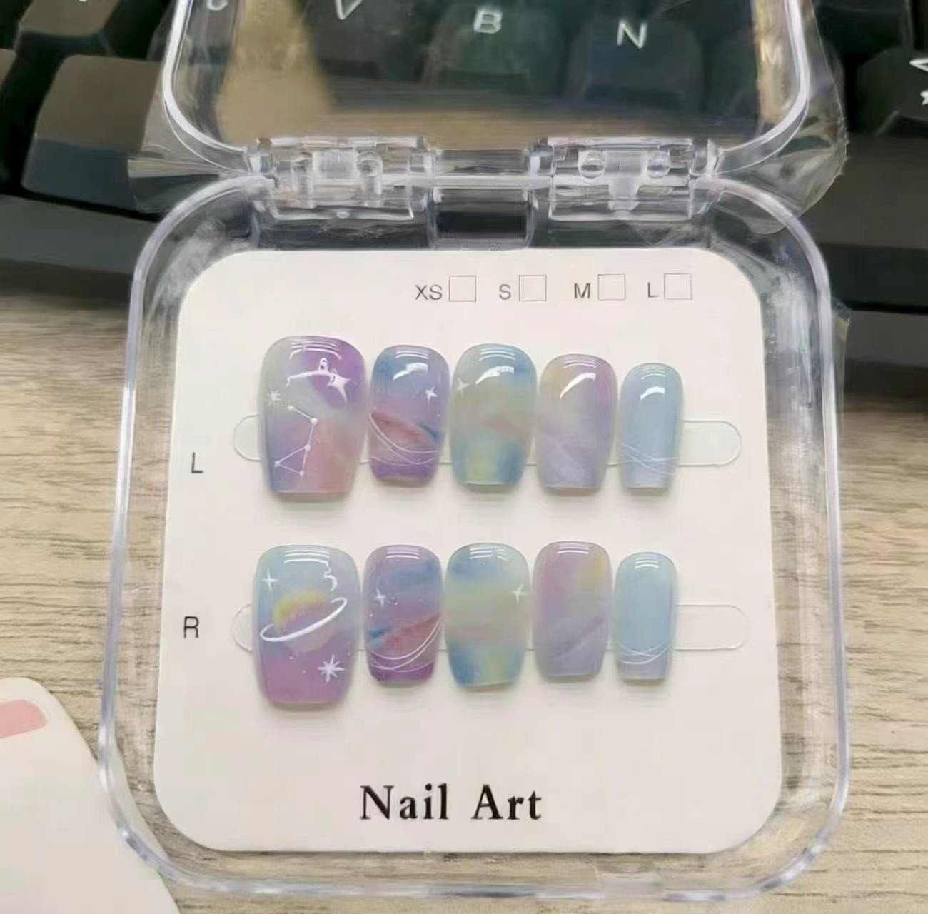 10Pcs Starry Galaxy Short Square Press On Nails One Size Fits Most