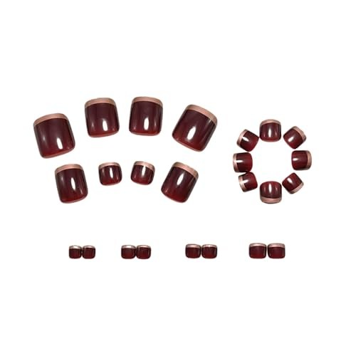 Wine Red Press on Toenails Short Square False Toenails with Designs Glossy Q25