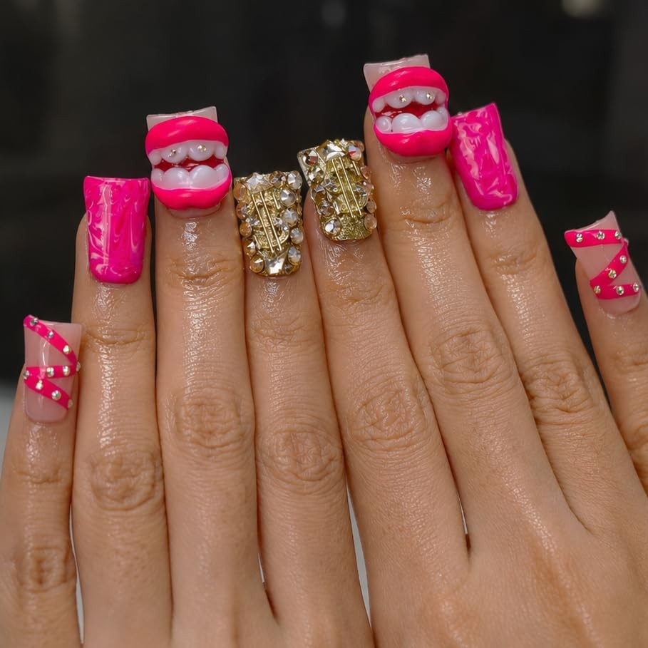IntoVibes 10 Pieces Luxury Acrylic Press On Nails Short Handmade Duck Nails, …
