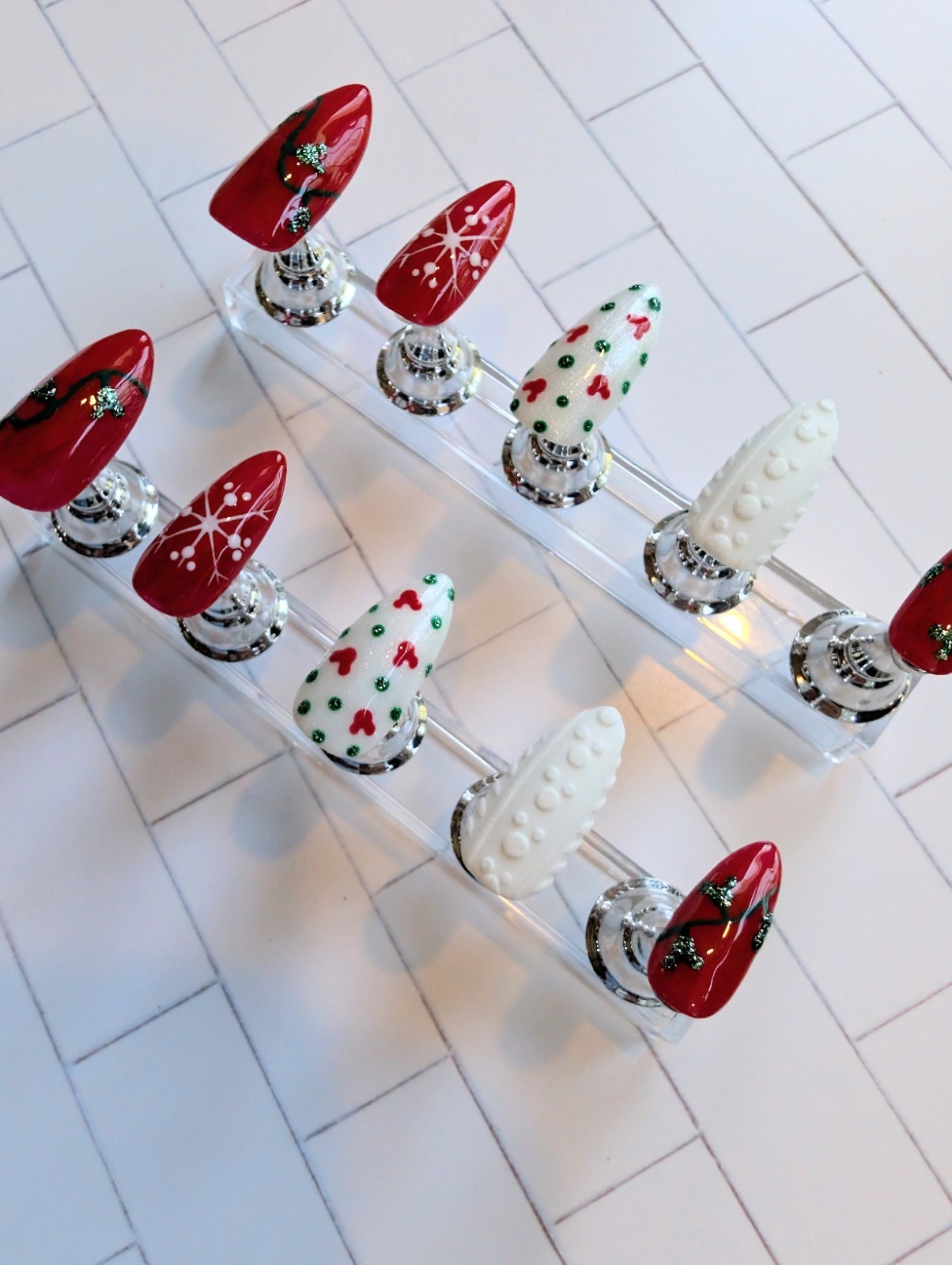 Handcrafted Mickey Mouse Christmas Press On Nails Medium Almond Handmade Holiday