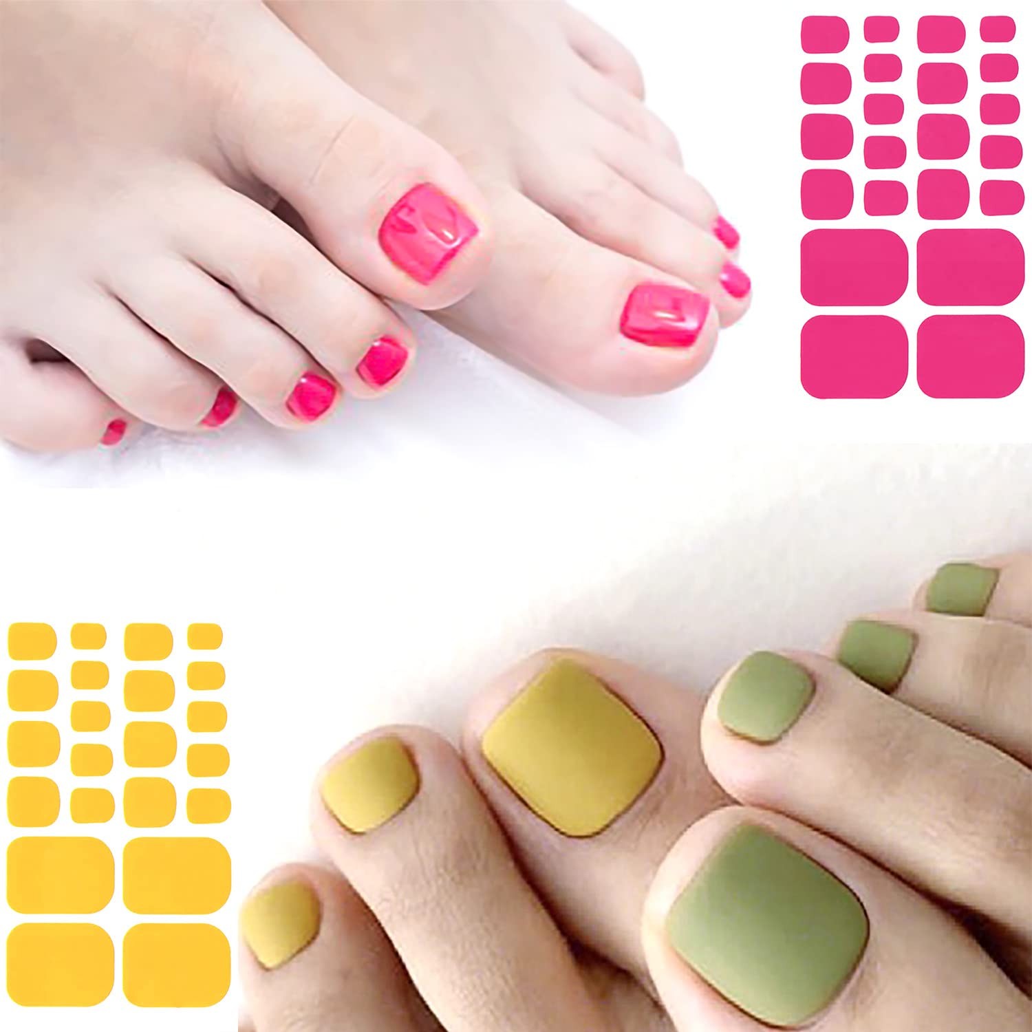 SILPECWEE 20 Sheets Toe Nail Stickers Full Nail Wraps for Women Solid Color T…