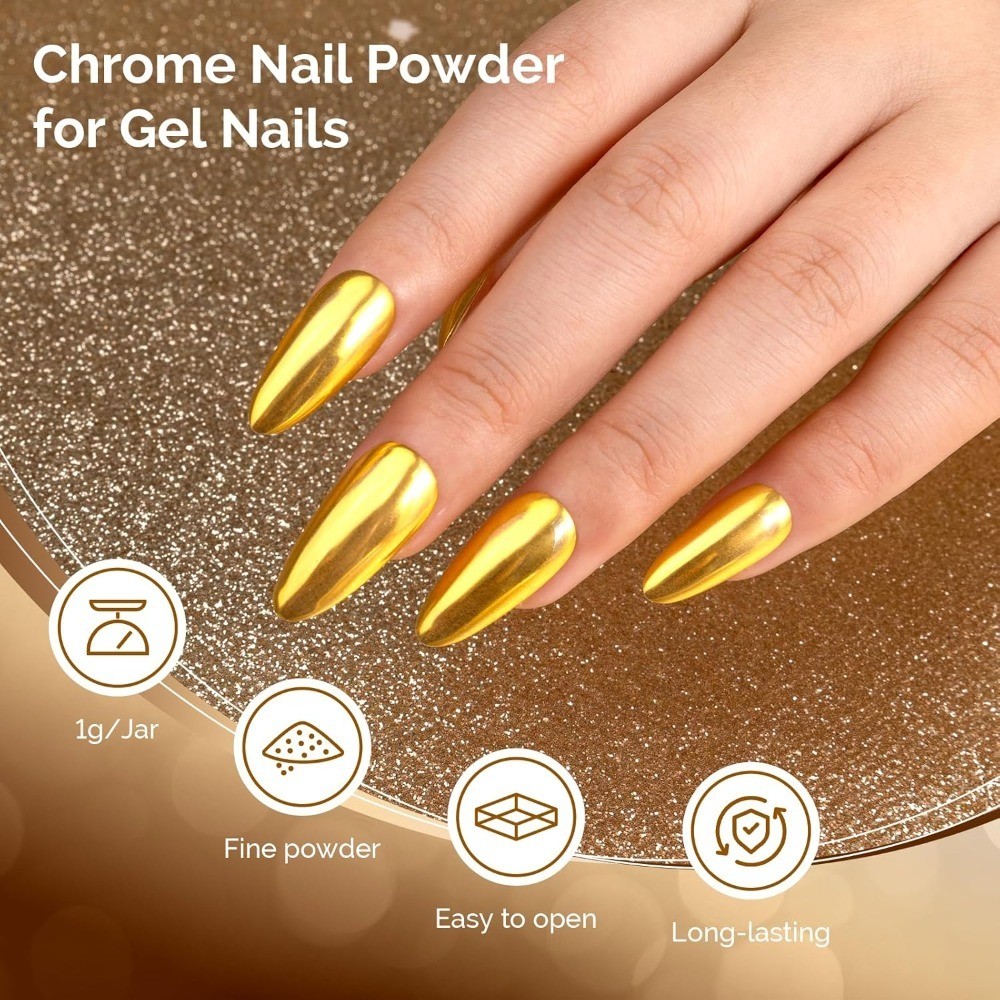 Gold Chrome Nail Powder Mirror Effect Metallic Glitter for Gel Nails DIY Salon