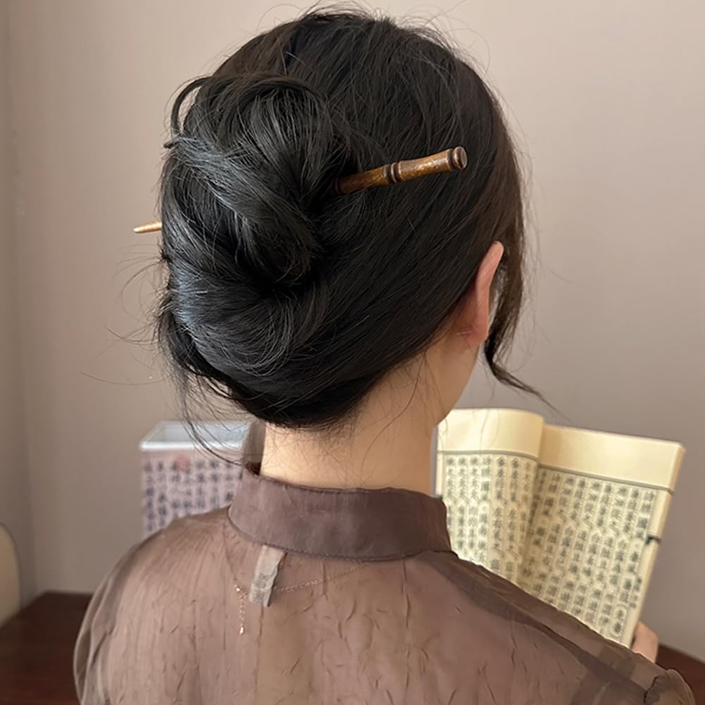 12 Pcs Vintage Wood Hair Sticks Bamboo 1 Count (Pack of 12), Black+Brown