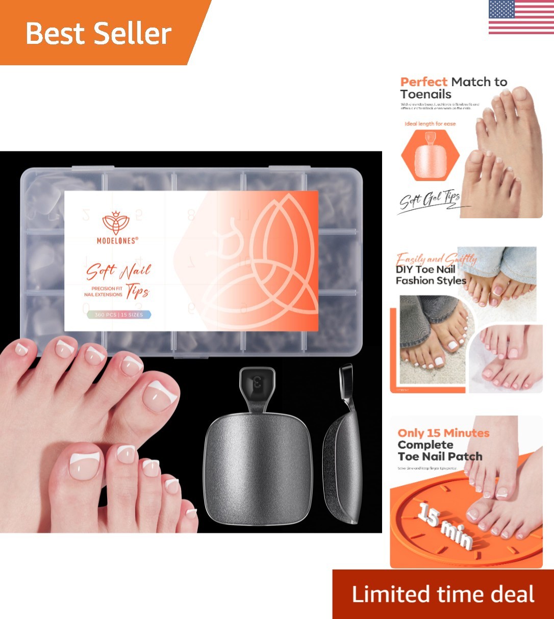Pre-Shaped Short Square Squoval Toe Nail Press Ons – 360Pcs Set for DIY Use