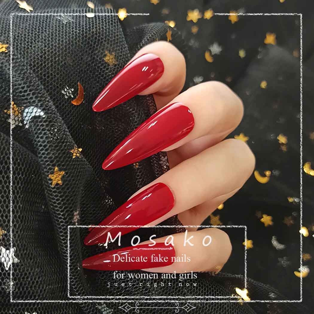 Stiletto Press on Nails Extra Long Fake Nail Red False Nails Tips Glossy Full…
